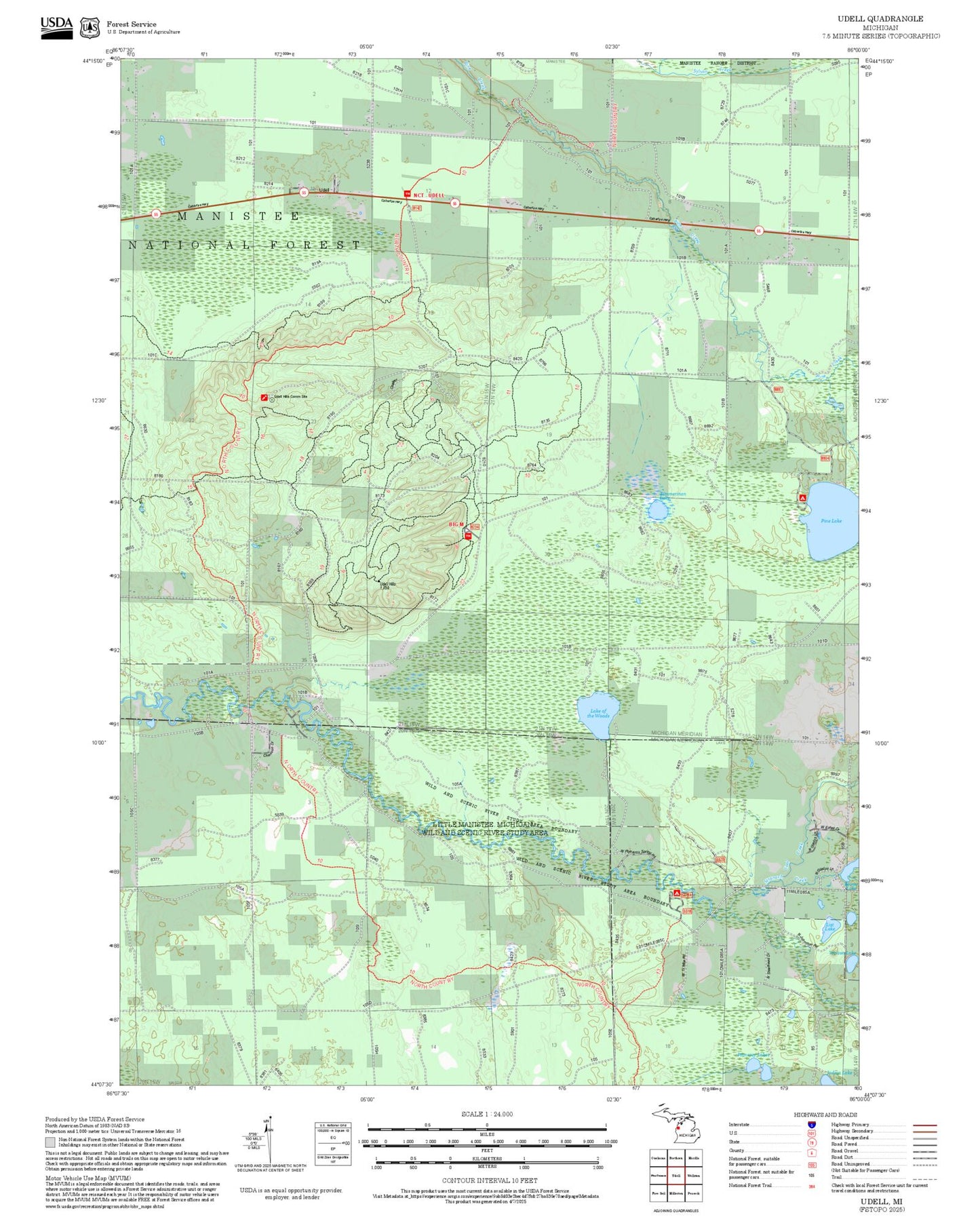 2025 Forest Service Topo Map of Udell Michigan