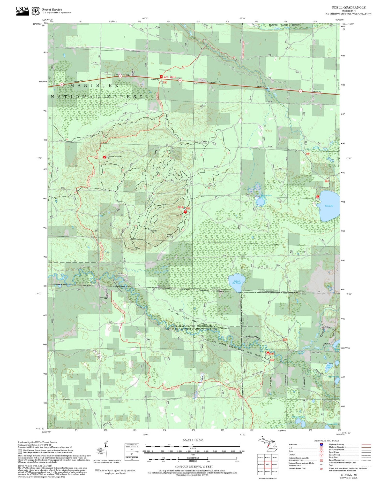 2025 Forest Service Topo Map of Udell Michigan