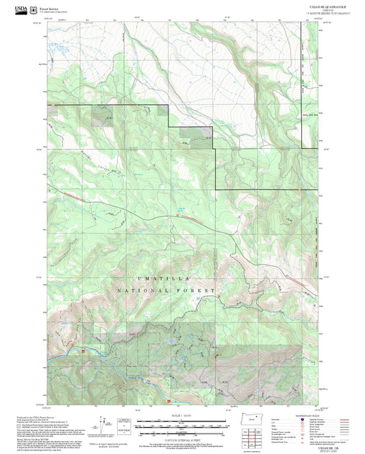 2025 Forest Service Topo Map of Ukiah SE Oregon