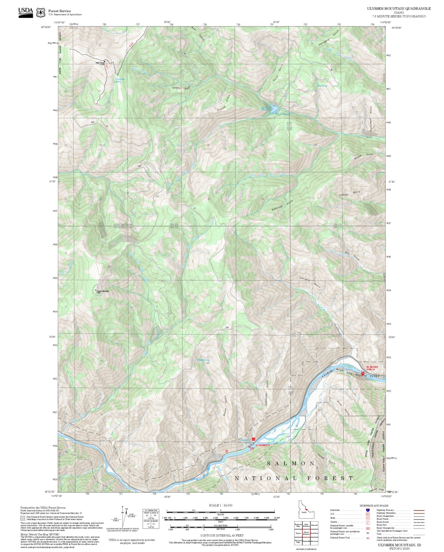 2025 Forest Service Topo Map of Ulysses Mountain Idaho