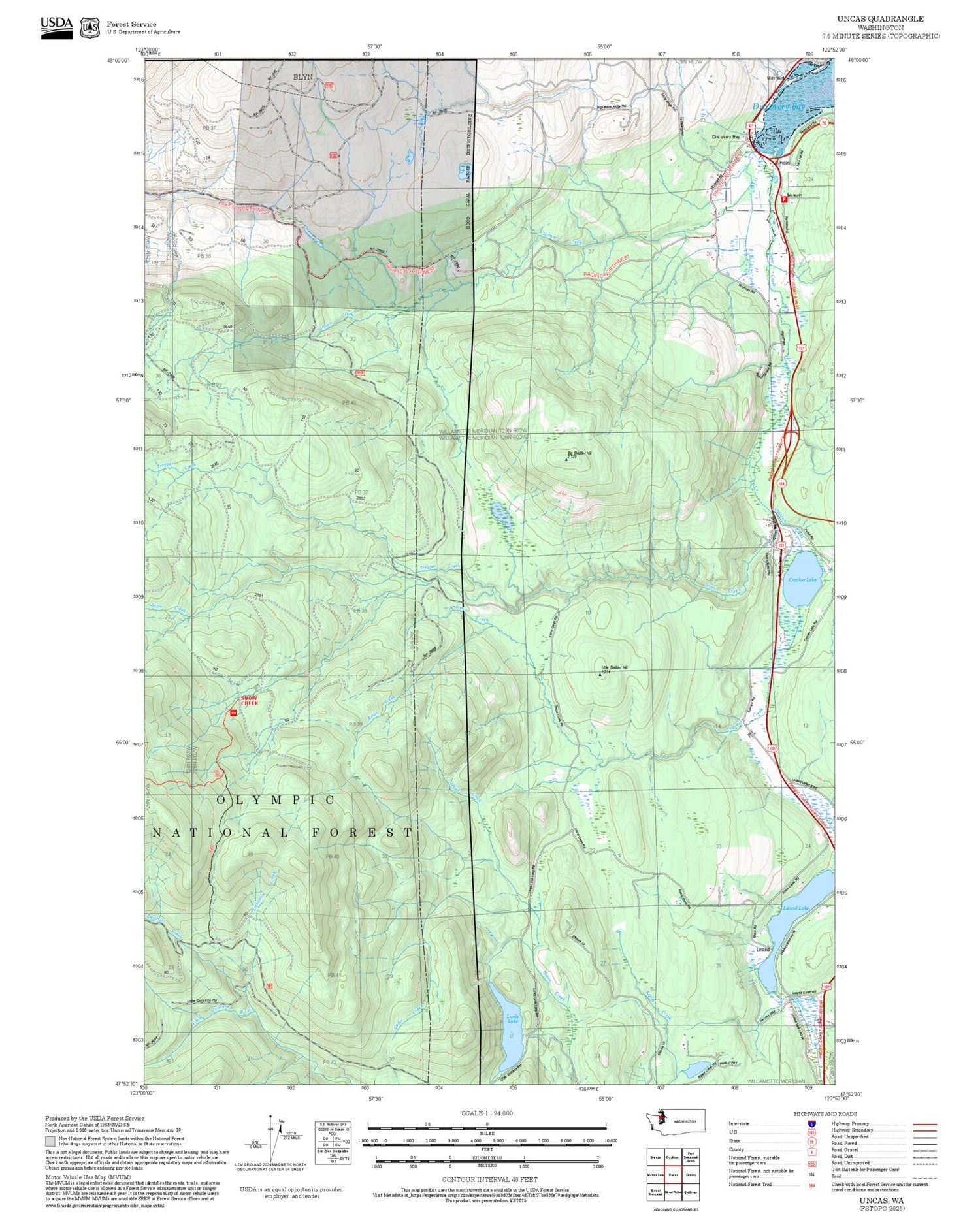 2025 Forest Service Topo Map of Uncas Washington