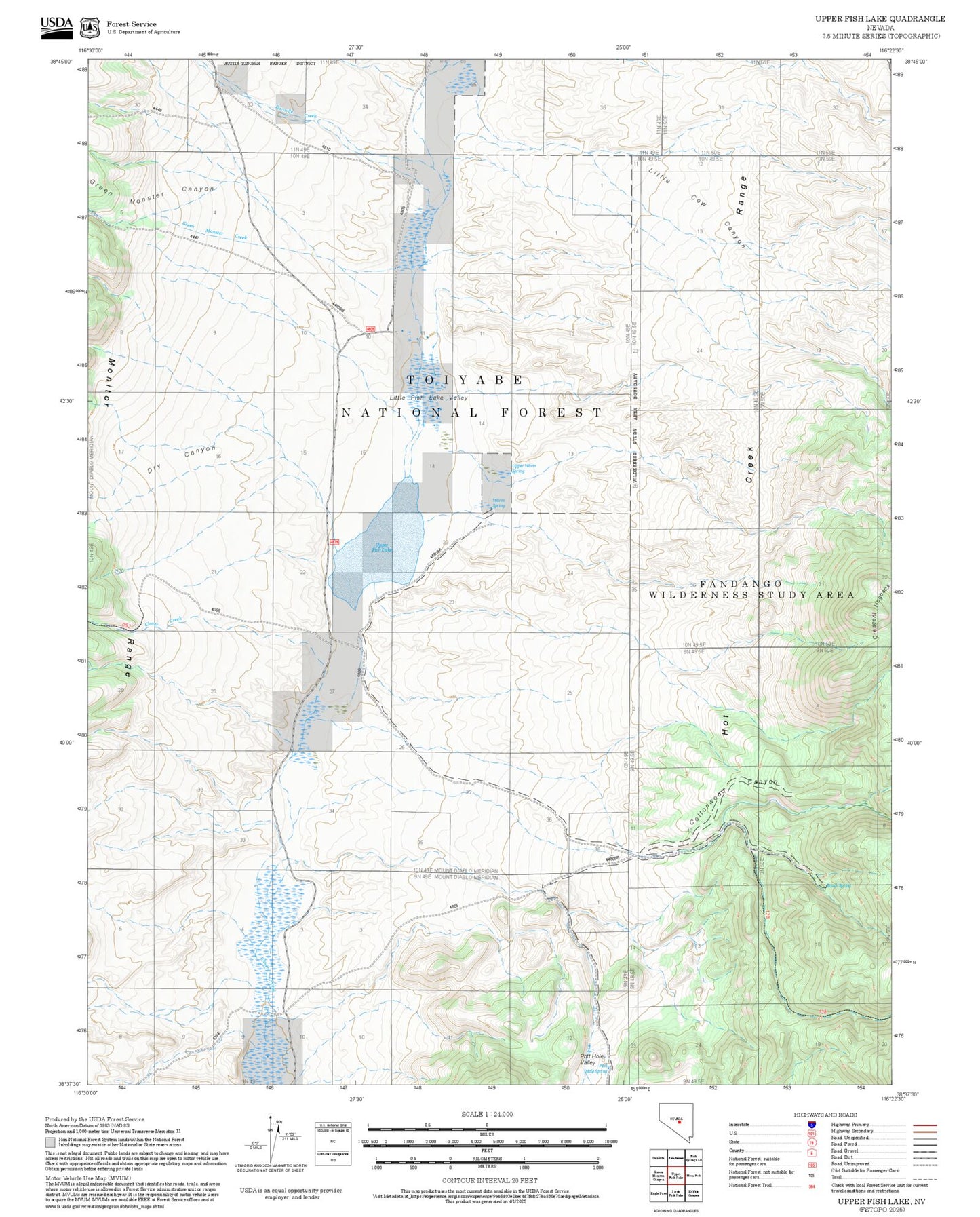 2025 Forest Service Topo Map of Upper Fish Lake Nevada