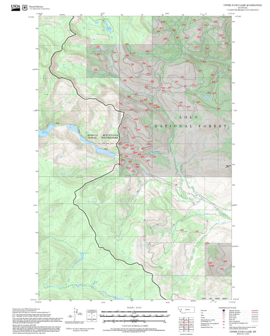2025 Forest Service Topo Map of Upper Jocko Lake Montana