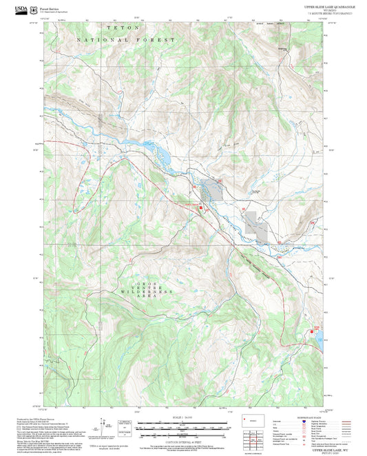 2025 Forest Service Topo Map of Upper Slide Lake Wyoming