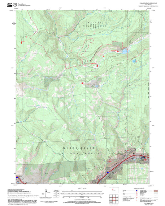 2025 Forest Service Topo Map of Vail West Colorado