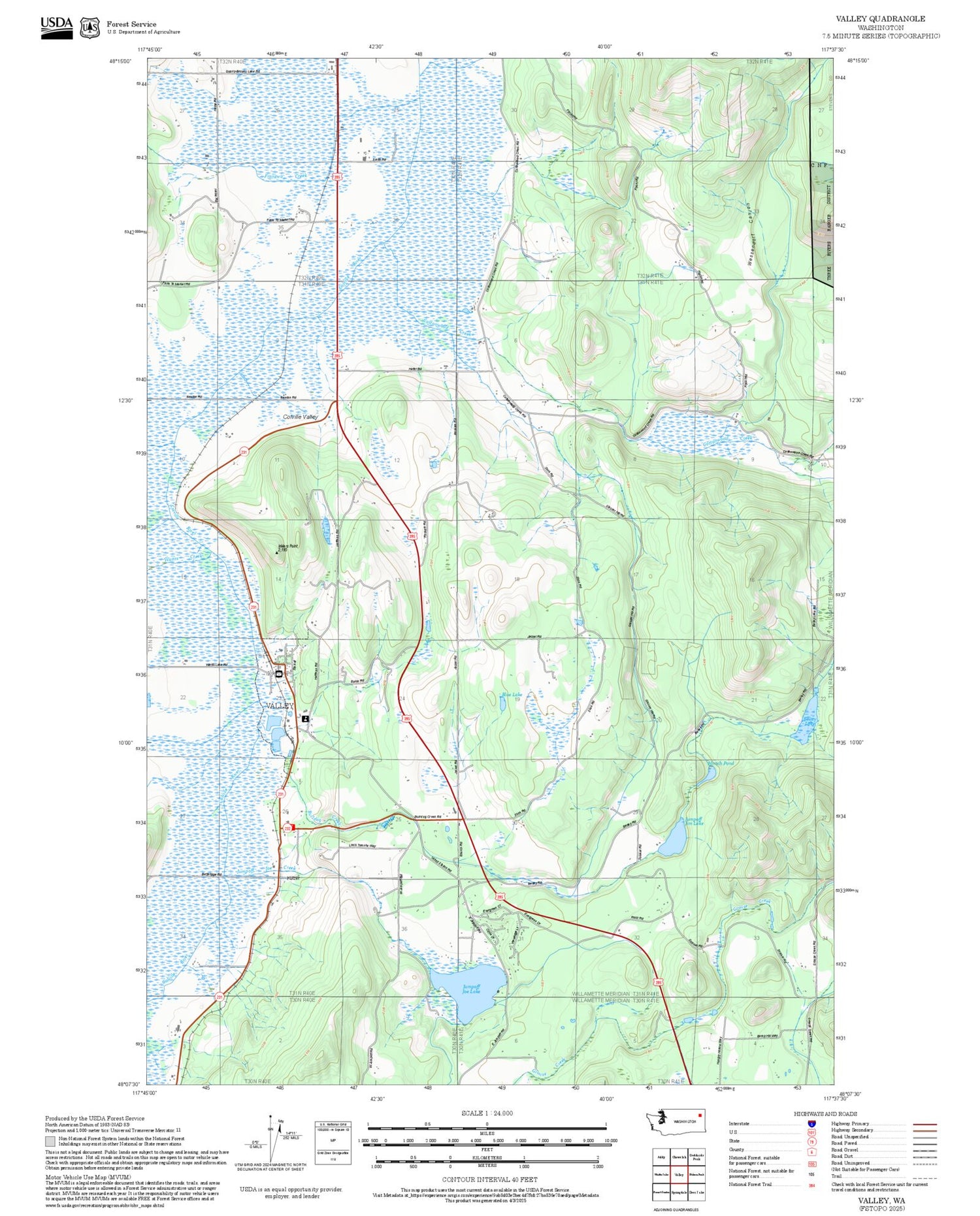 2025 Forest Service Topo Map of Valley Washington