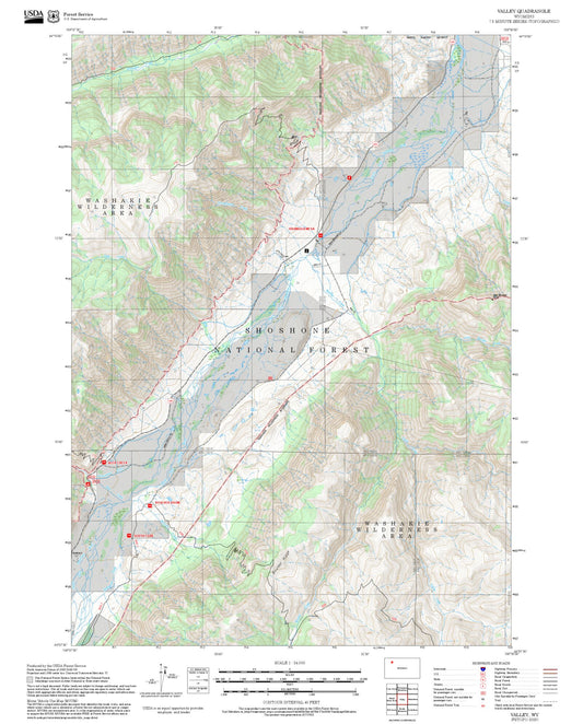 2025 Forest Service Topo Map of Valley Wyoming
