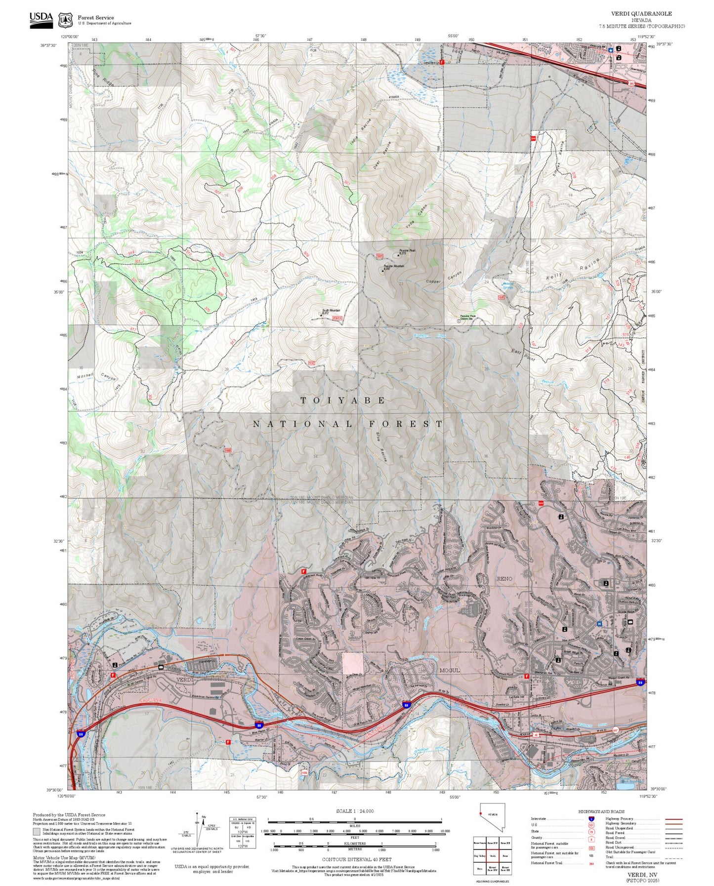 2025 Forest Service Topo Map of Verdi Nevada
