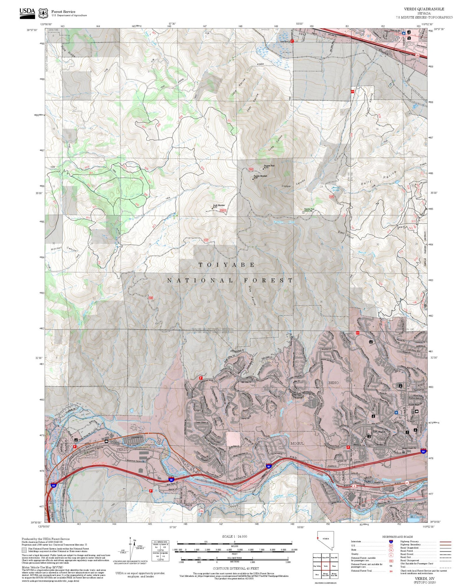 2025 Forest Service Topo Map of Verdi Nevada