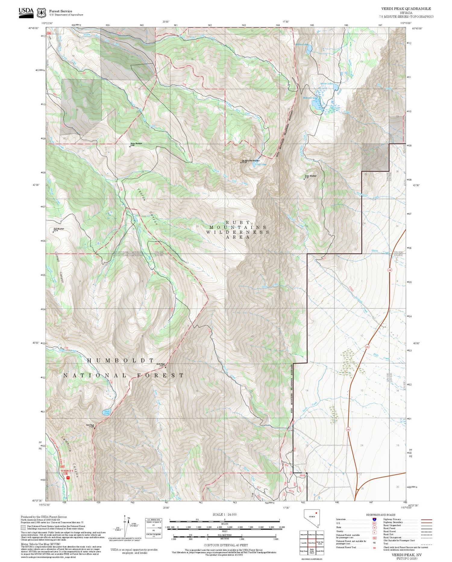 2025 Forest Service Topo Map of Verdi Peak Nevada
