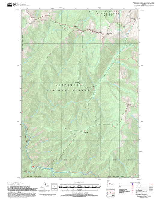 2025 Forest Service Topo Map of Vermilion Peak Idaho