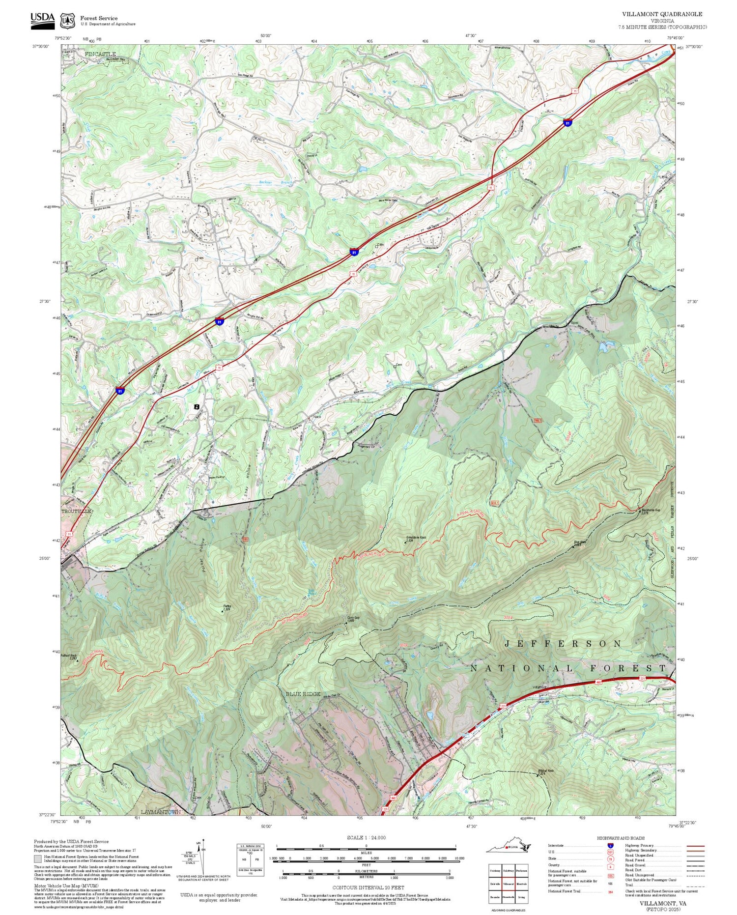 2025 Forest Service Topo Map of Villamont Virginia