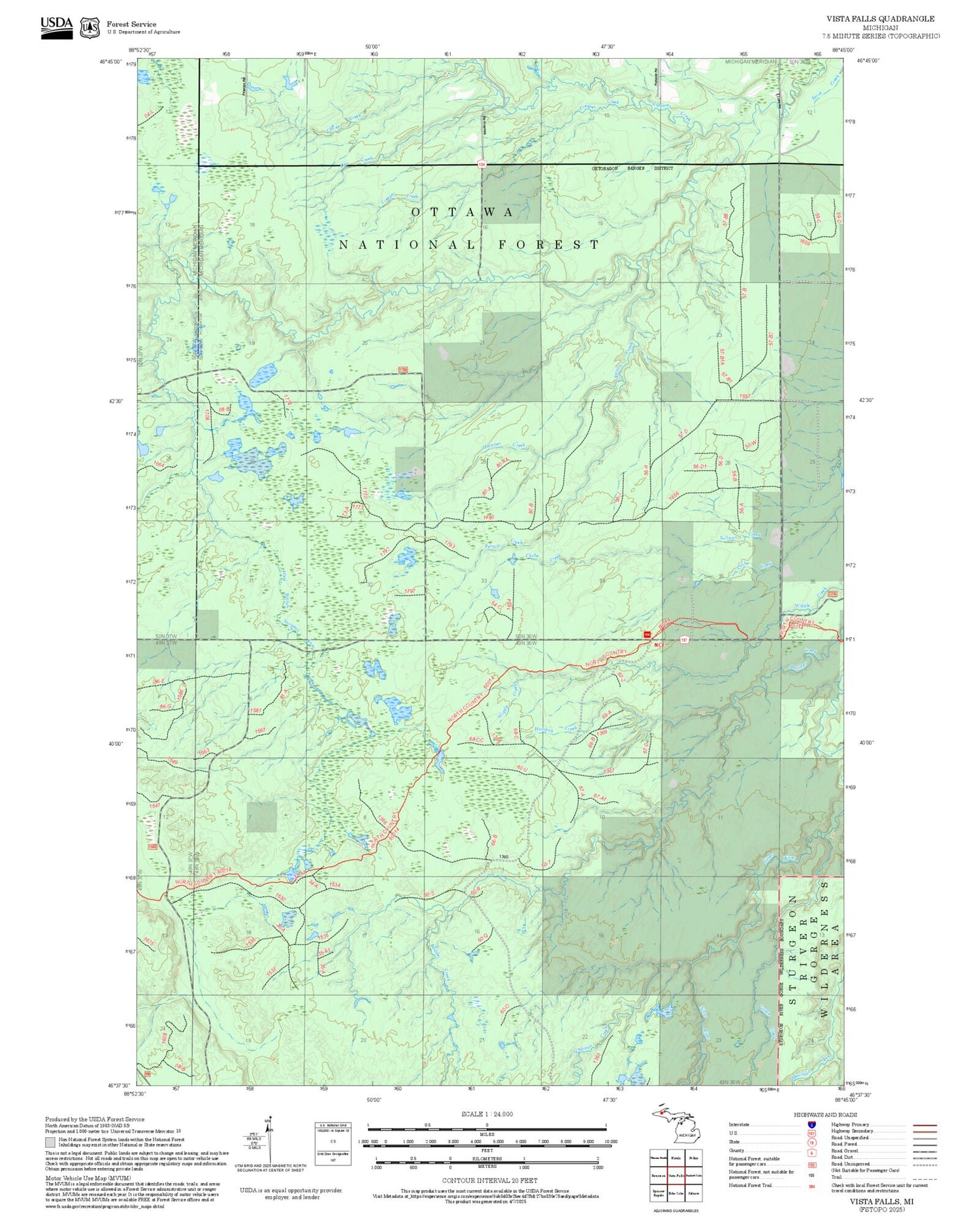 2025 Forest Service Topo Map of Vista Falls Michigan