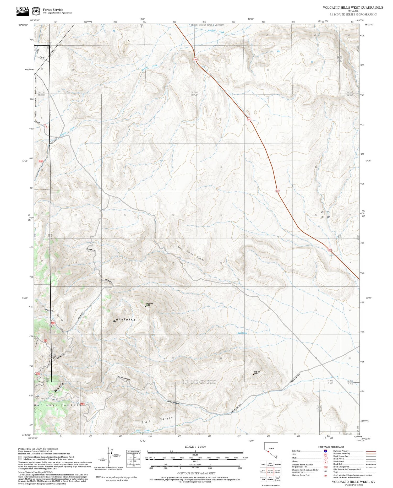 2025 Forest Service Topo Map of Volcanic Hills West Nevada