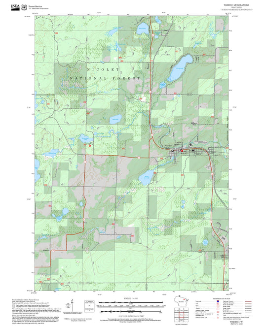 2025 Forest Service Topo Map of Wabeno Wisconsin