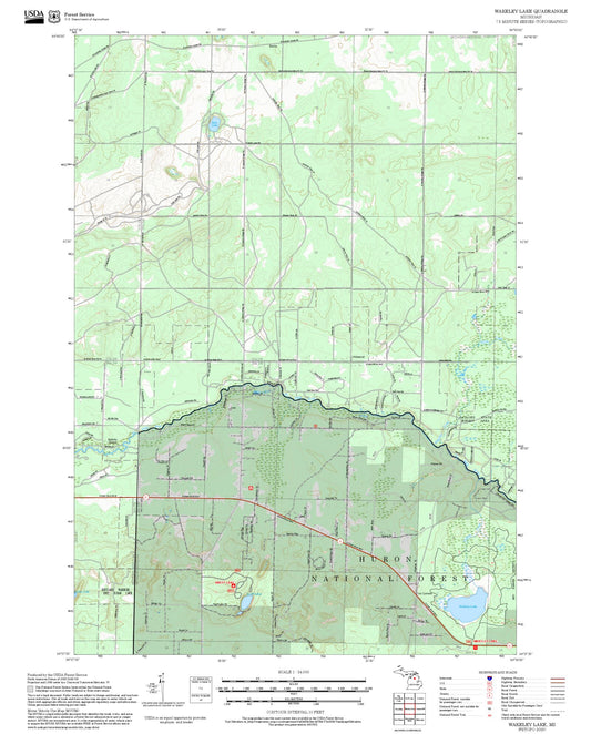 2025 Forest Service Topo Map of Wakeley Lake Michigan