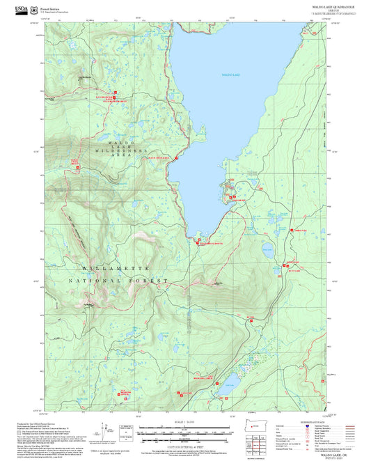 2025 Forest Service Topo Map of Waldo Lake Oregon
