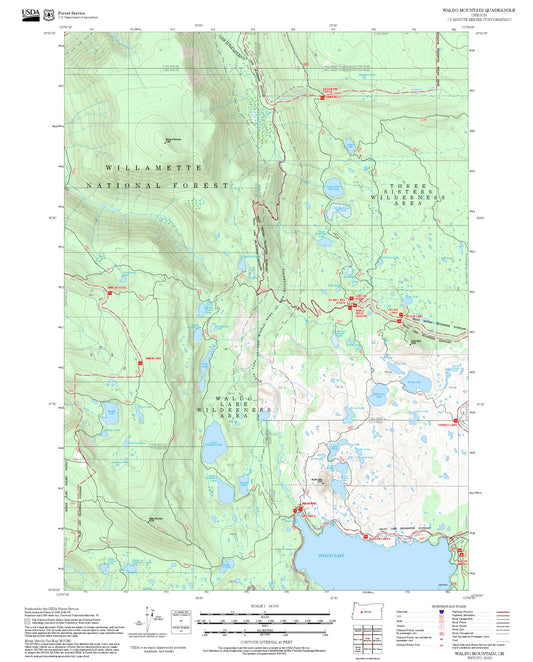 2025 Forest Service Topo Map of Waldo Mountain Oregon