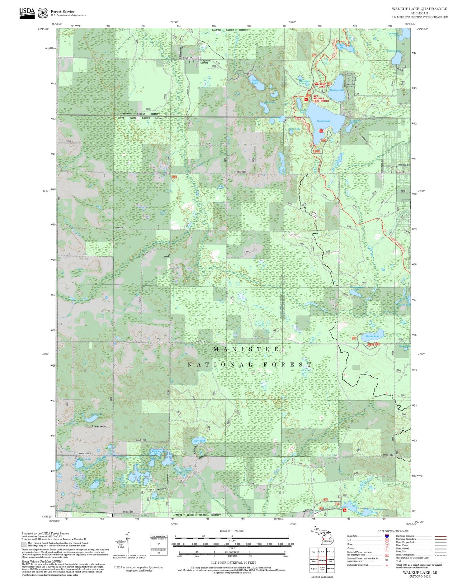2025 Forest Service Topo Map of Walkup Lake Michigan