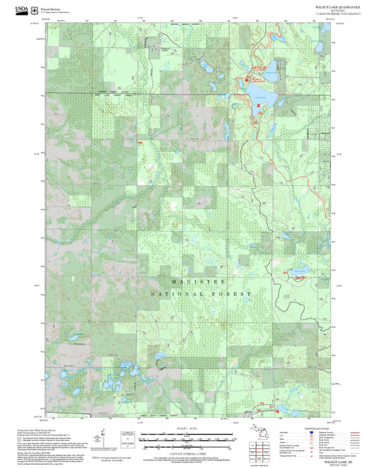 2025 Forest Service Topo Map of Walkup Lake Michigan