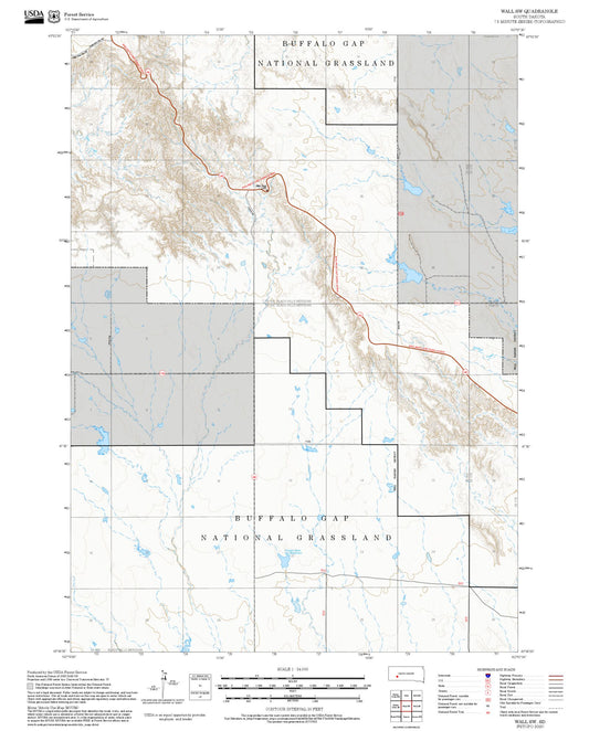 2025 Forest Service Topo Map of Wall SW South Dakota