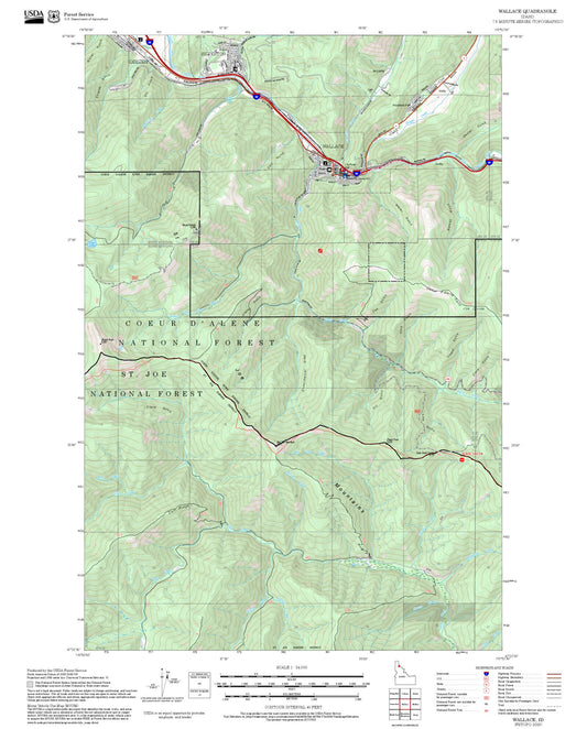2025 Forest Service Topo Map of Wallace Idaho