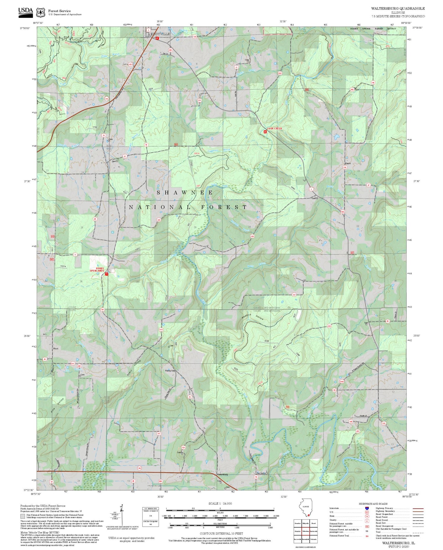 2025 Forest Service Topo Map of Waltersburg Illinois