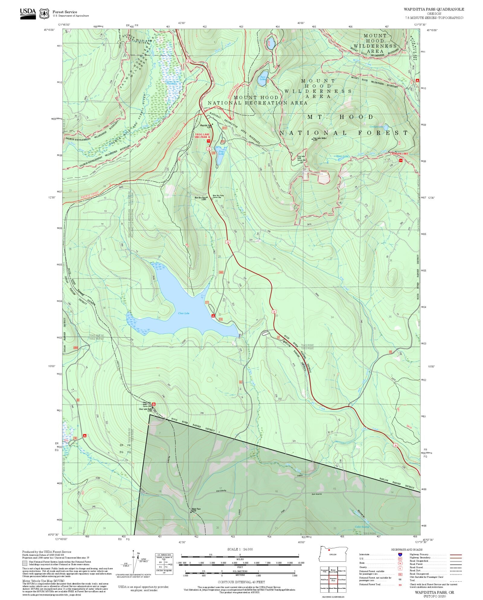 2025 Forest Service Topo Map of Wapinitia Pass Oregon – MyTopo Map Store
