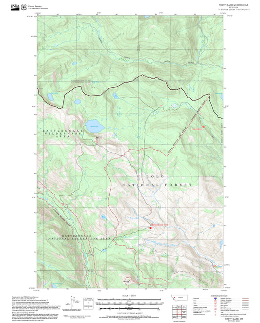 2025 Forest Service Topo Map of Wapiti Lake Montana