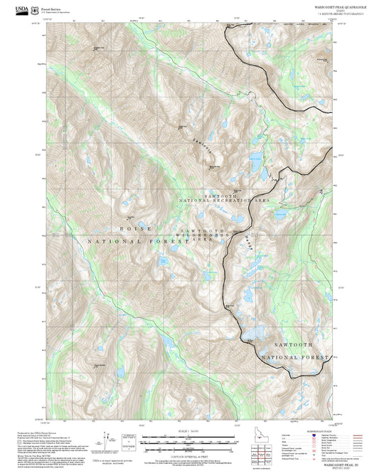 2025 Forest Service Topo Map of Warbonnet Peak Idaho