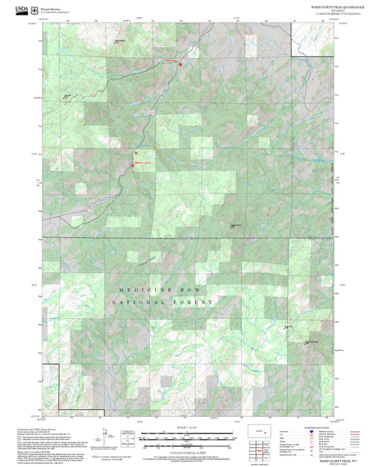 2025 Forest Service Topo Map of Warbonnett Peak Wyoming