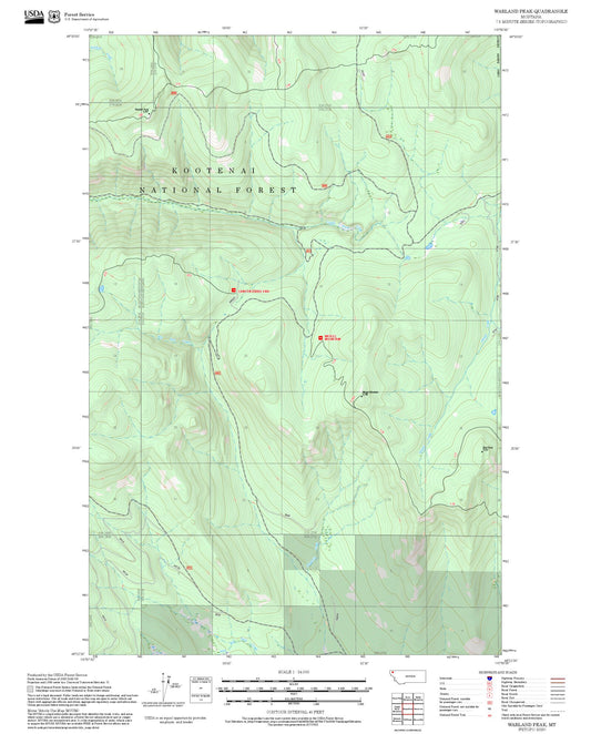 2025 Forest Service Topo Map of Warland Peak Montana