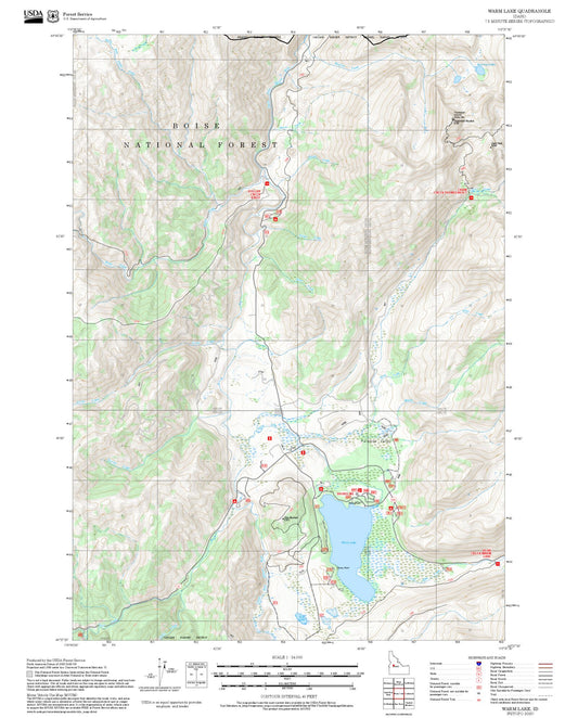 2025 Forest Service Topo Map of Warm Lake Idaho