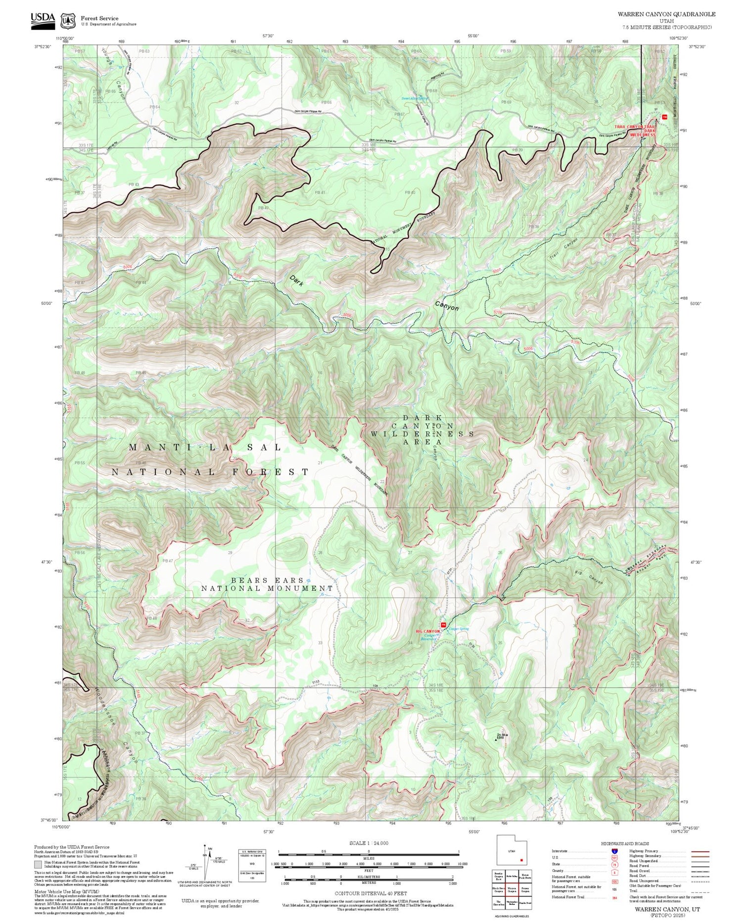 2025 Forest Service Topo Map of Warren Canyon Utah