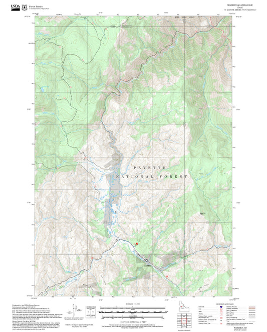 2025 Forest Service Topo Map of Warren Idaho