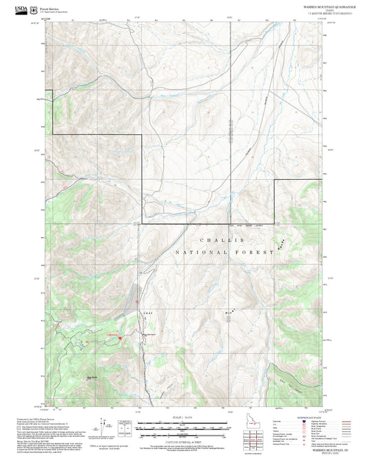 2025 Forest Service Topo Map of Warren Mountain Idaho