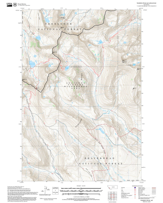 2025 Forest Service Topo Map of Warren Peak Montana