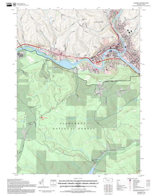 2025 Forest Service Topo Map of Warren Pennsylvania