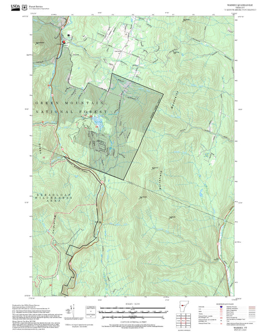 2025 Forest Service Topo Map of Warren Vermont