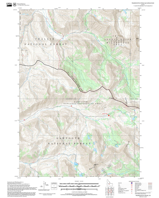 2025 Forest Service Topo Map of Washington Peak Idaho