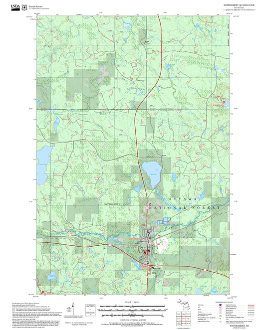 2025 Forest Service Topo Map of Watersmeet Michigan