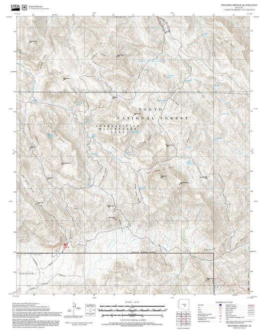 2025 Forest Service Topo Map of Weavers Needle Arizona