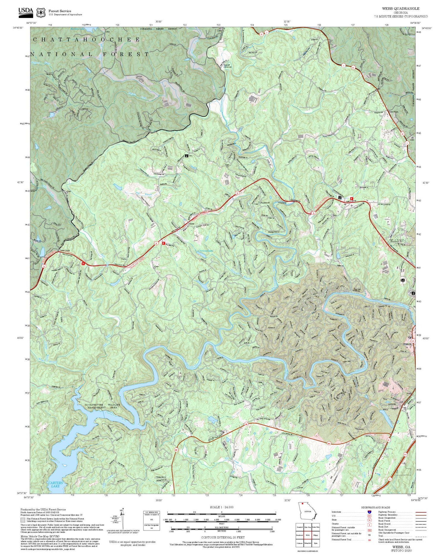 2025 Forest Service Topo Map of Webb Georgia