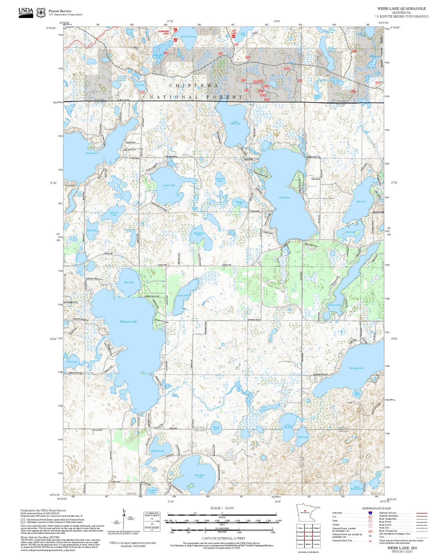 2025 Forest Service Topo Map of Webb Lake Minnesota