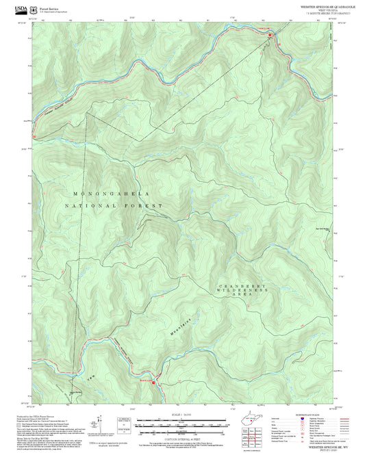 2025 Forest Service Topo Map of Webster Springs SE West Virginia