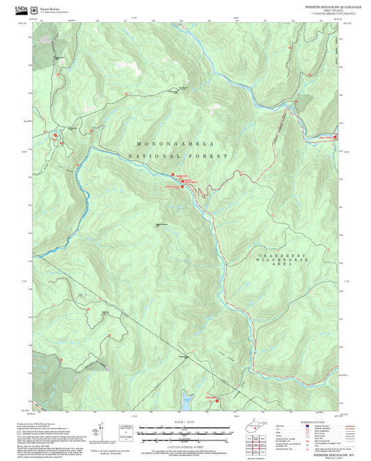 2025 Forest Service Topo Map of Webster Springs SW West Virginia
