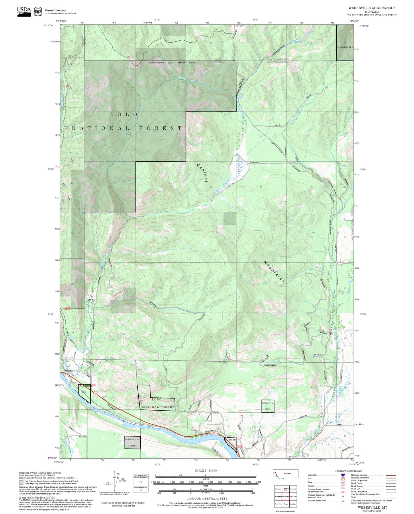 2025 Forest Service Topo Map of Weeksville Montana