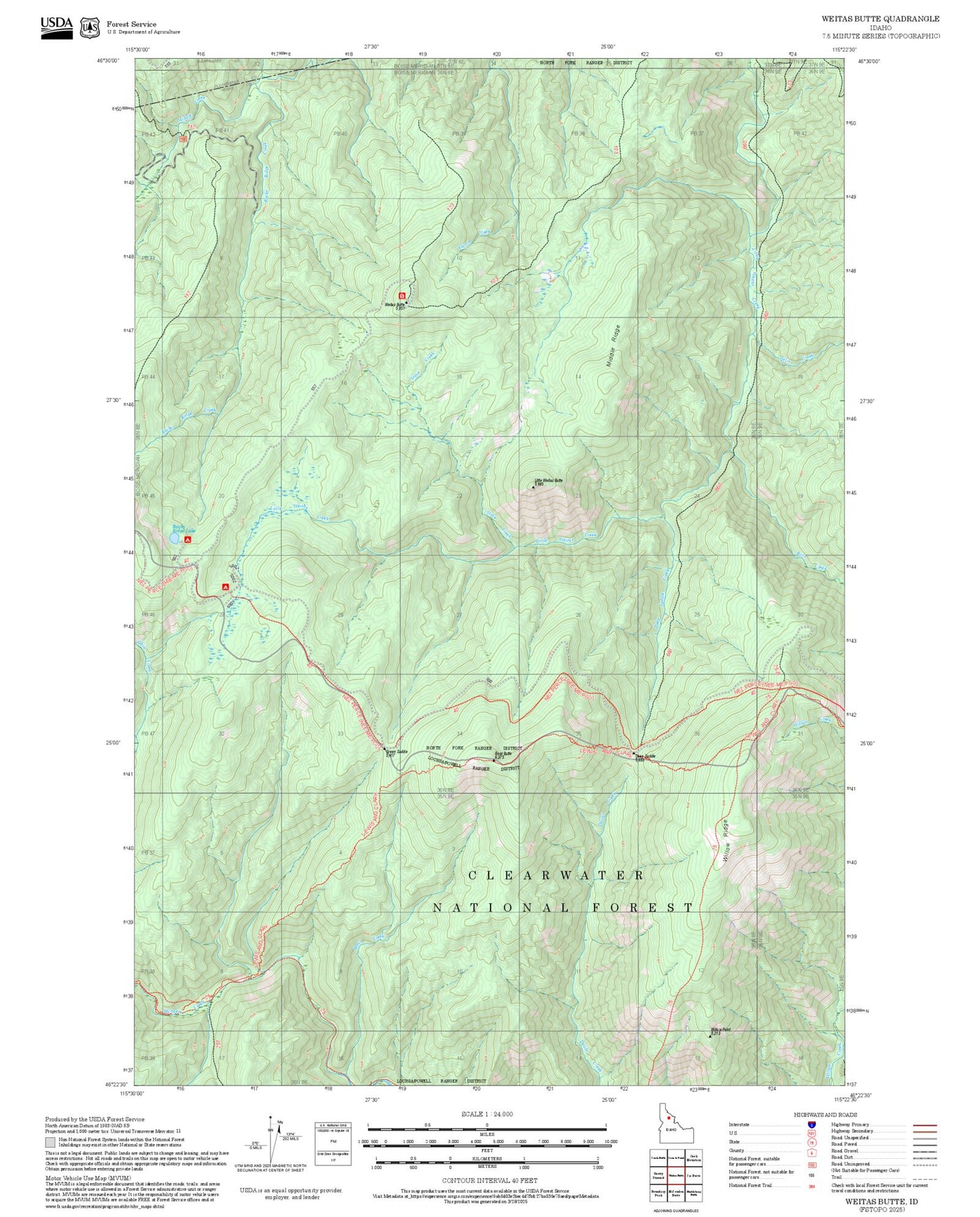 2025 Forest Service Topo Map of Weitas Butte Idaho