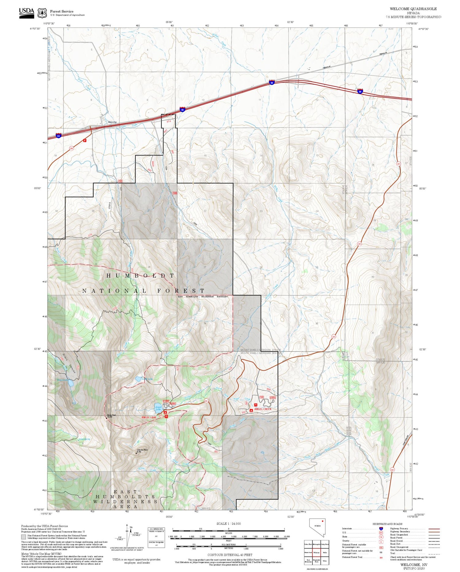 2025 Forest Service Topo Map of Welcome Nevada