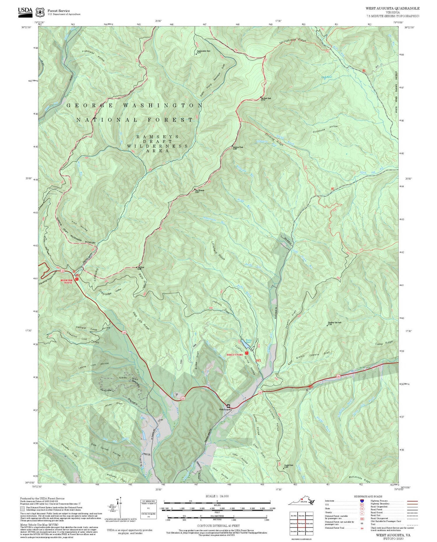 2025 Forest Service Topo Map of West Augusta Virginia